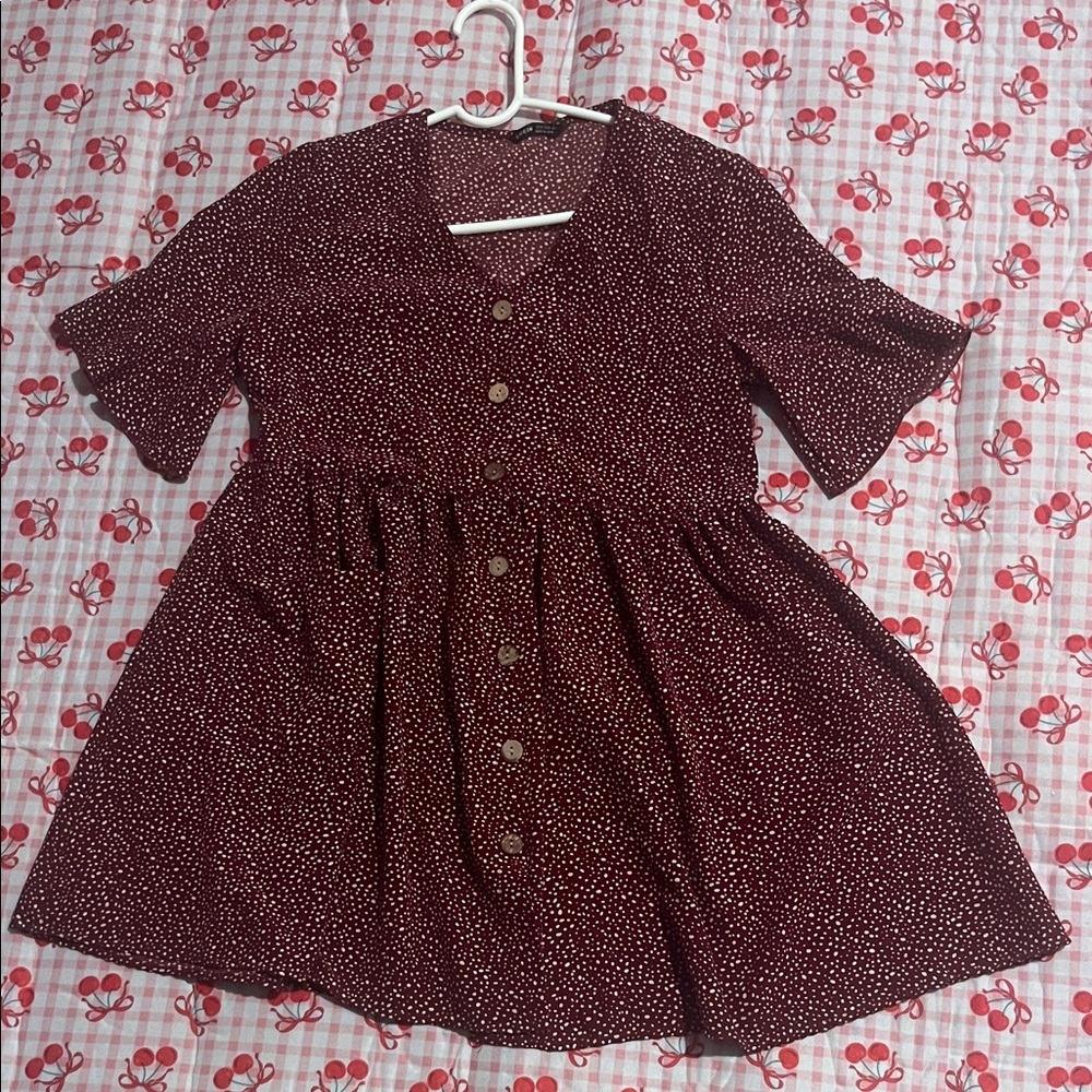 SHEIN Burgundy Polka Dot Dress